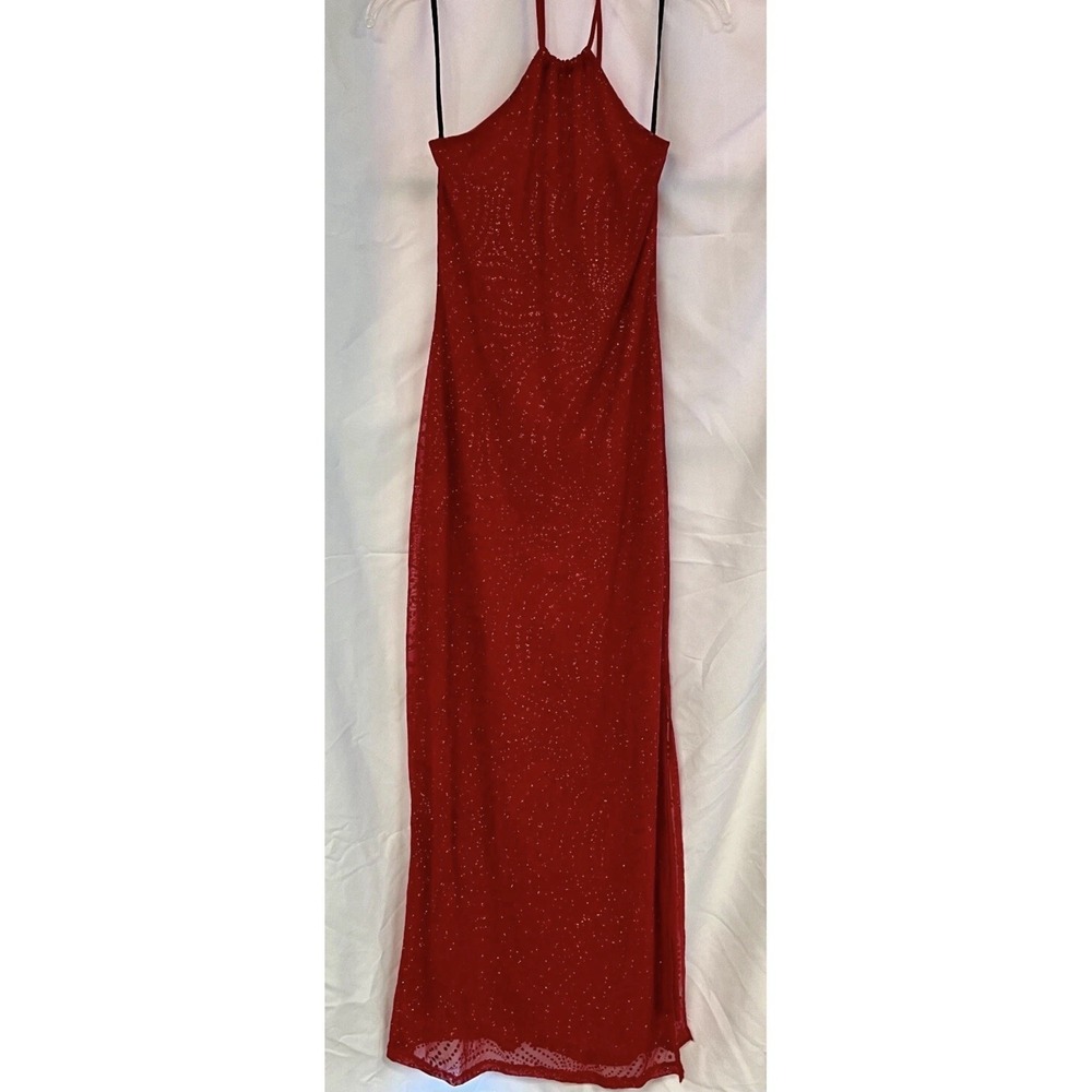 Vintage Women's Finesse USA red glitter halter dress size Large Made in USA - Picture 2 of 4